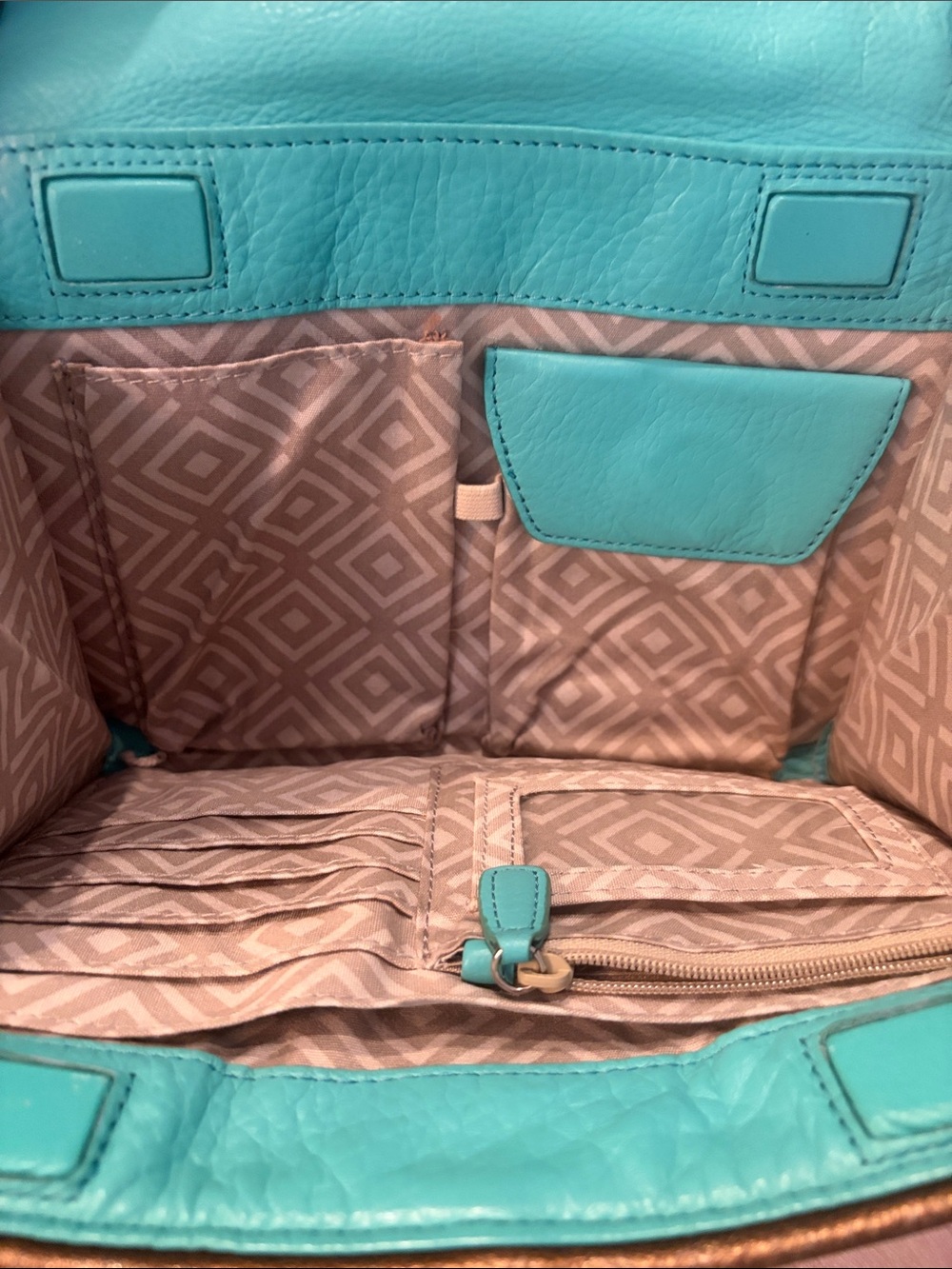 Brighton Turquoise Crossbody Bag with Brown Trim and Silver Accents - Picture 4 of 6